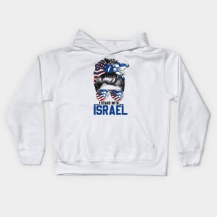 I Stand with Israel American Israeli Flag Messy bun Women's Kids Hoodie